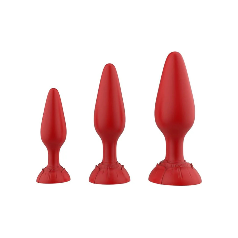 Silicone Butt Plug Set — 3 Sizes (S/M/L), Beginner to Advanced Anal Trainer Kit | Black & Red