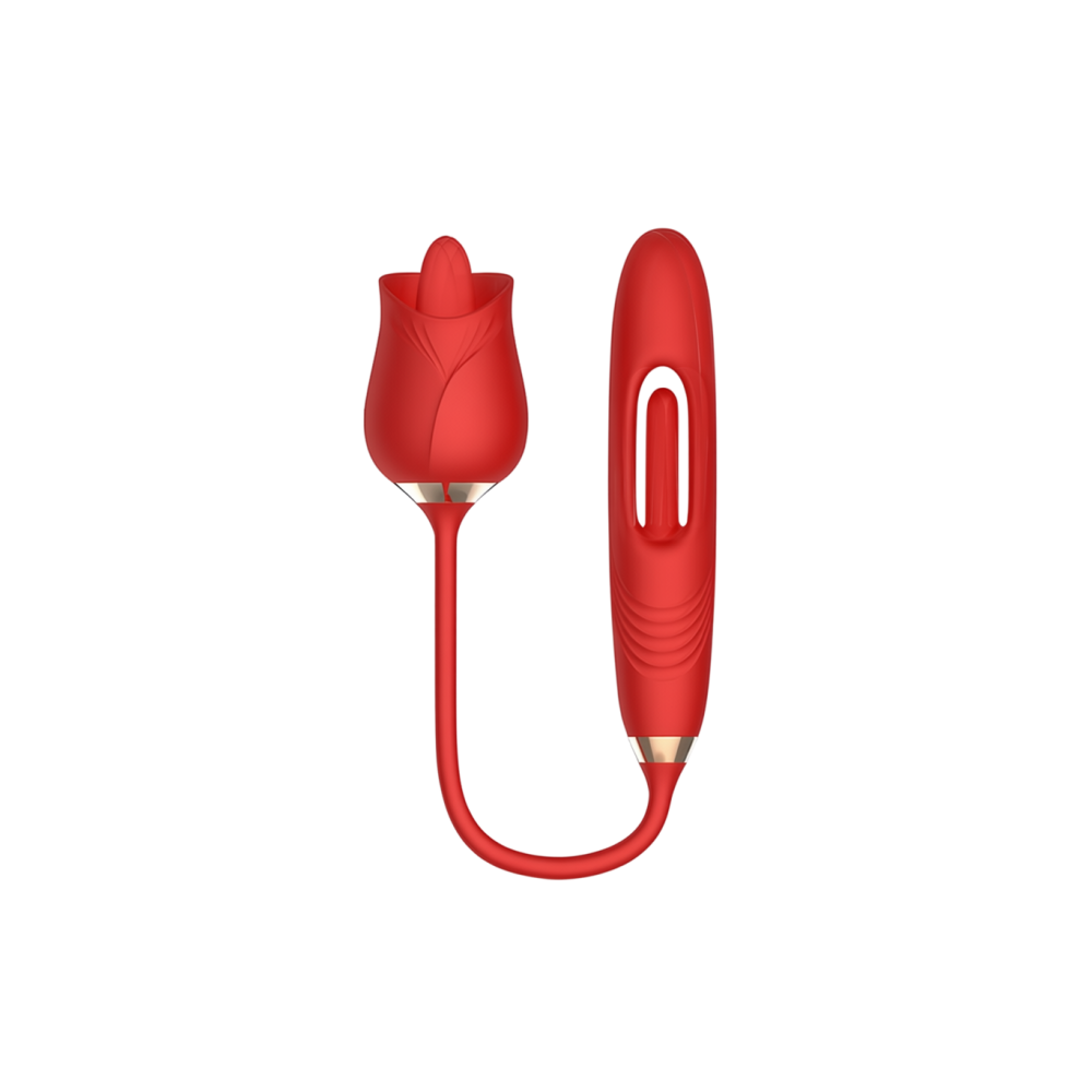 3-in-1 Rose Vibrator — Tongue Licking, Suction & G-Spot Stimulation, 10 Modes, Heated