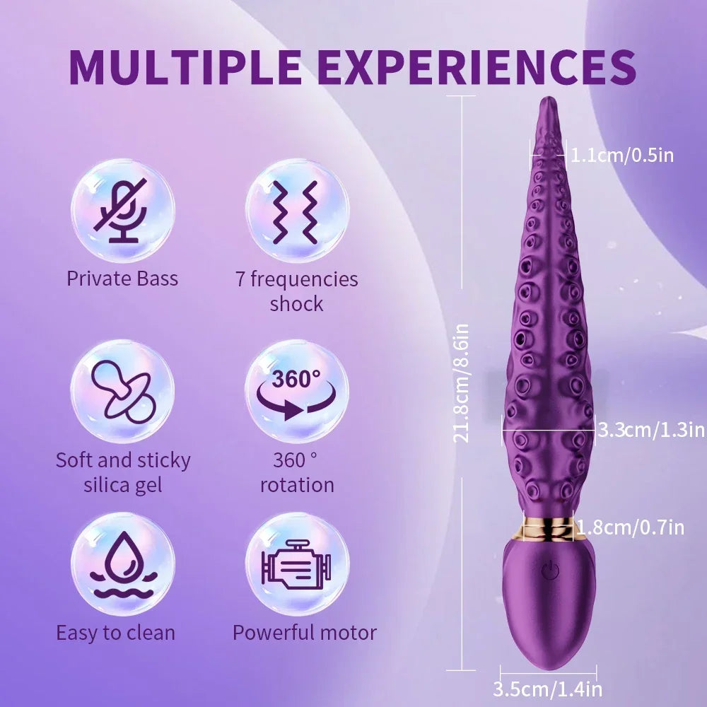 Tentacle Fantasy Vibrator — 9 Vibration Modes, 360° Rotation, Dual Motor, Magnetic Charging, Waterproof
