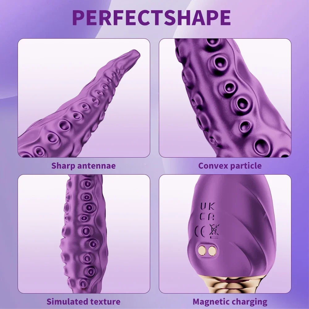 Tentacle Fantasy Vibrator — 9 Vibration Modes, 360° Rotation, Dual Motor, Magnetic Charging, Waterproof